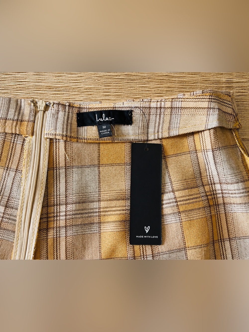 Lulus Mustard & Beige Plaid Wrap Front Skort Shorts Preppy Academia Boho NWT, M - Picture 5 of 14